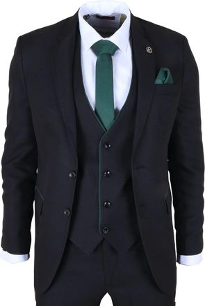 TruClothing 3 Piece Suit Contrast Trim Tailored Fit Formal Attire