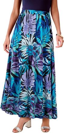 Roaman's Ultrasmooth Fabric Maxi Skirt in Black Multi Tropical Leaves at Nordstrom, Size 36