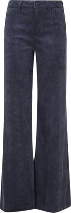 Ermanno Scervino Blue Glossy Ribbed Velvet Straight-Leg Pants