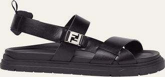 Fendi Mens FF Side-Buckle Leather Sandals