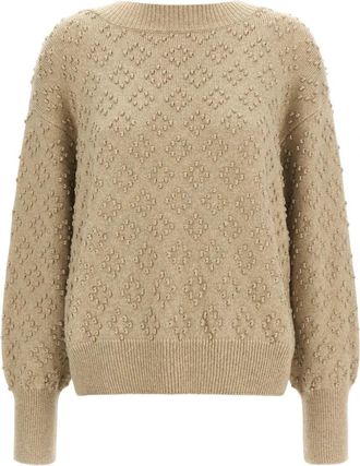 Agnona Trui met ronde hals - Dames - Ronde hals truien - Beige - S - Kasjmier - Truien & Vesten