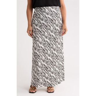 Renee C Zebra Print Satin Maxi Skirt in White at Nordstrom Rack, Size 1 X