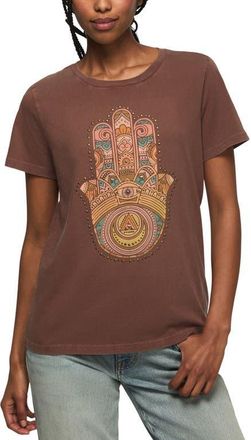 Lucky Brand Embellished Hamsa Crewneck T-Shirt in Brown Stone at Nordstrom, Size X-Small