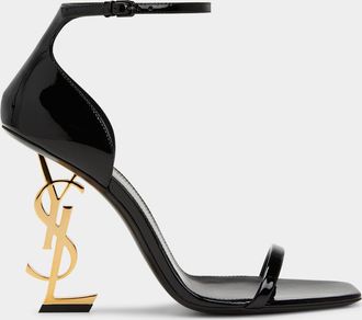 Saint Laurent 110mm Opyum YSL Patent Leather Sandals with Golden Hardware