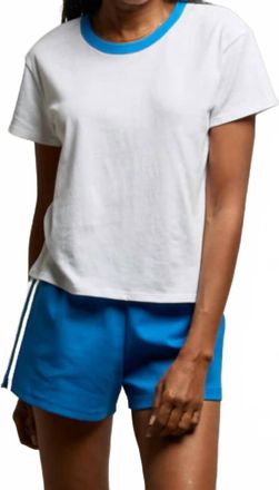 perfectwhitetee Billie Ringer Tee In White Cobalt