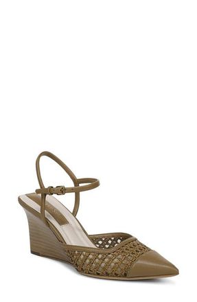 Franco Sarto Cherie Ankle Strap Pointed Cap Toe Wedge Pump in Olive at Nordstrom, Size 8.5