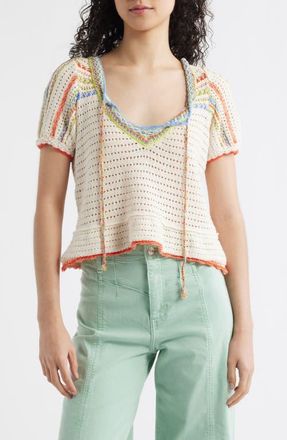 Free People Friendship Crochet Knit Peplum Top in Tofu Combo at Nordstrom, Size X-Small