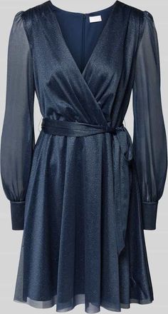 Jake*s Mini Cocktailkleid in Wickel-Optik in Marine Melange, Gr&ouml;&szlig;e 34