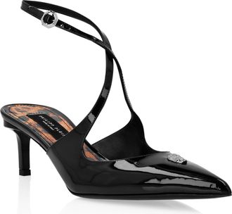 Philipp Plein Leather Sandals Low Heels Skull Strass