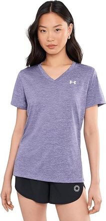 Under Armour Tech Short Sleeve V-Neck Twist Womens Clothing Purple Luxe/White : LG (US 12-14), Polyester