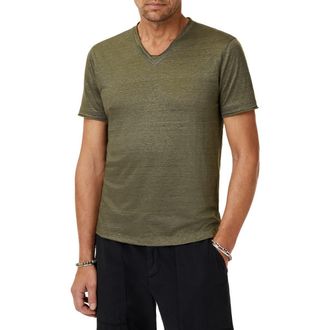 John Varvatos Wooster Slim Fit V-Neck Burnout Linen T-Shirt in Moss Green at Nordstrom, Size Xx-Large