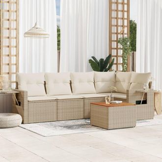 vidaXL Juego De Sof&aacute;s Jard&iacute;n Con Cojines 6 Pzas Rat&aacute;n Sint&eacute;tico Beige Vidaxl