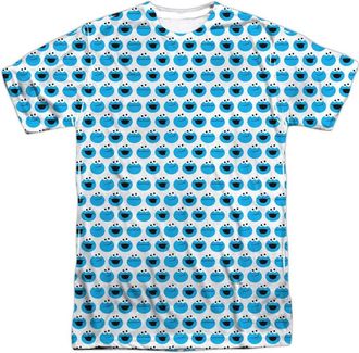 Gildan Sesame Street Simple Cookie Pattern Short Sleeve Adult Poly Crew T-Shirt