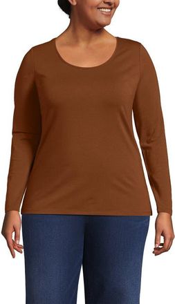 Lands End Long Sleeve Lightweight Jersey Scoop Neck T-Shirt in Rich Ginger Brown at Nordstrom, Size Medium