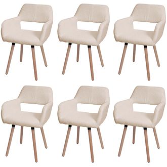Hhg Hhg - Lote De 6 Silla De Comedor 873 Ii, Silla Silla De Cocina Silla Tapizada, Madera Tela/textil Boucl&eacute; (450g/m&sup2;) Mvg, Beige