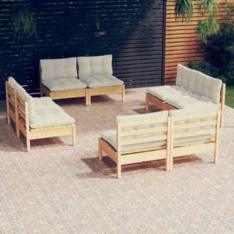 vidaXL Muebles De Jard&iacute;n 8 Piezas Cojines Madera De Pino Color Crema Vidaxl