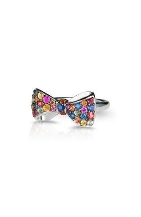 Effy Sterling Silver Pav&eacute; Rainbow Sapphire Bow Ring in Silver Multi at Nordstrom Rack, Size 7