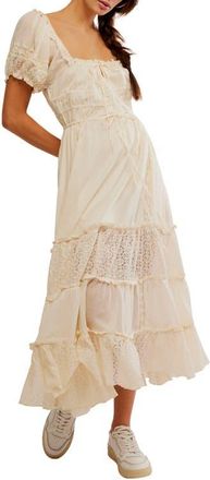 Free People Falling Sun Puff Sleeve Midi Dress in Tea at Nordstrom, Size Medium
