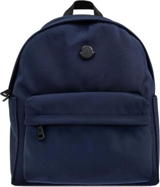 Moncler Tassen, Heren, Blauw, ONE Size, Polyester, Blauwe Leren Rugzak met Koeienhuid Inzetstukken