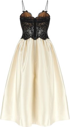 Self Portrait Lace Bodice Taffeta Skirt Dress - Black