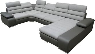 Vente-Unique Divano letto angolare panoramico in tessuto e similpelle Bicolore grigio e antracite - Angolo a destra - boileau