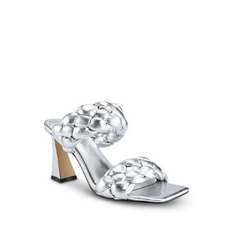 Marc Fisher Womens Marc Fisher Hammy Sandals Silver Braided Padded Spool Heel KHD360