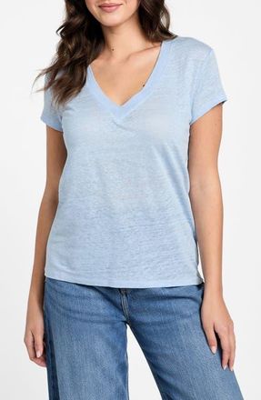Guess Lindsey V-Neck Linen T-Shirt in Channel Blue at Nordstrom, Size Small