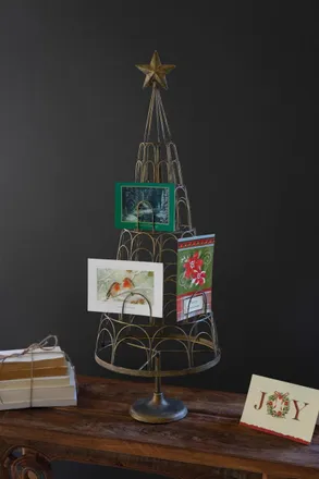 Kalalou Metal Christmas Tree Card Holder