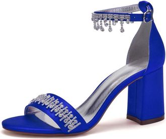 Generic Wedding Shoes Bridal Block Heel Wedding High Heels Sandals Open Toe Bridal Chunky Shoes Wedding Heels 8Cm,Blue,10 UK