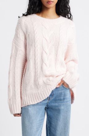 BP. Oversize Cozy Cable Sweater in Pink Primrose at Nordstrom, Size Xx-Small