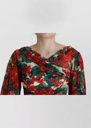 Dolce & Gabbana silk floral-print ruched v-neck midi dress