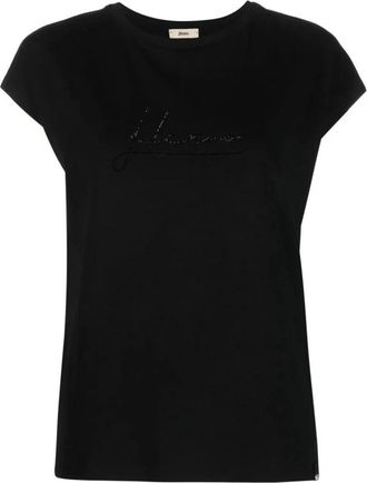 Herno T-shirt met logo en kristallen - Dames - T-shirts - Zwart - 2XS - Katoen - Tops