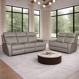 Aspire Home Accents Kingsmere 3 + 2 Power Recliner Sofa Set in Real Leather in Grey
