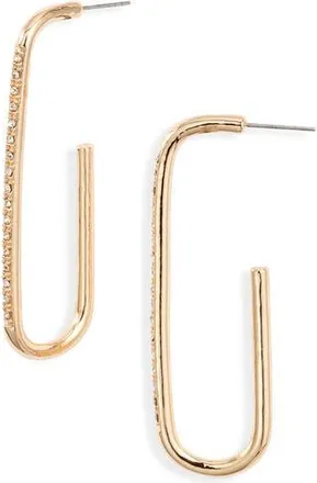 Open Edit Pav&eacute; Elongated Hoop Earrings in Clear- Gold at Nordstrom Rack