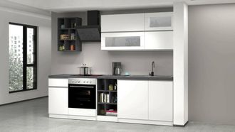 Dmora Dmora Cucina Ronald Bianco Lucido Un Cassetto 13 Ripiani, Cucinino Modulabile Elettrodomestici Non Inclusi, Made In Italy