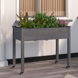 vidaXL Vidaxl - Jardinera Con Ruedas Y Forro Madera De Abeto Gris 118x59x80 Cm