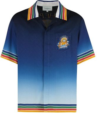 Casablanca Zijden overhemd met borstzak - Heren - Korte mouwen Overhemden - Blauw - XS - Overhemden