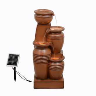 Teamson Home 28.7 4-Tier Cascading Bowl Solar Powered Water Fountain for Outdoor Living Spaces in Brown