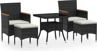 vidaXL Set Comedor Jard&iacute;n 5 Pzas Rat&aacute;n Sint&eacute;tico Vidrio Templado Negro Vidaxl