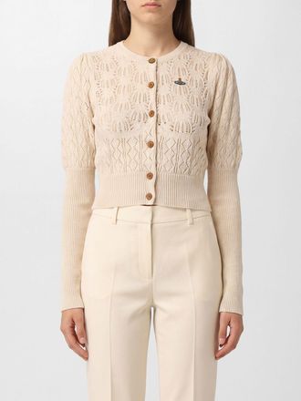 Vivienne Westwood Cardigan slim fit in cotone con logo Orb ricamato e spalle arricciate
