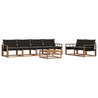 vidaXL Conjunto De Sof&aacute;s De Exterior Con Coj&iacute;n 7 Pcs Natural Y Negro Vidaxl