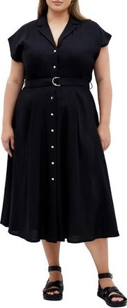 City Chic Liliana Short Sleeve Maxi Shirtdress in Black at Nordstrom, Size 16W