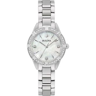 Bulova Sutton Mother-of-Pearl & Diamond Bracelet Watch, 28mm in Silver-Tone at Nordstrom