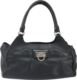 Ferragamo Pre-owned Handbags, female, Black, Size: ONE SIZE Pre-owned Vintage Gancini Flap Shoulder Bag