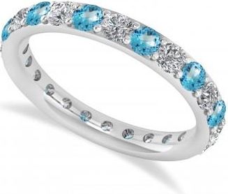 Allurez Diamond & Blue Topaz Eternity Wedding Band 14k White Gold (1.50ct)