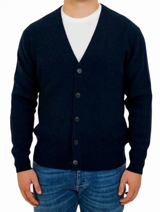 Manuel Ritz Deep V-Neck Blue Wool Cardigan