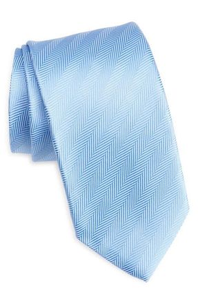 David Donahue Herringbone Jacquard Silk Tie in Sky at Nordstrom