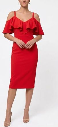 Rachel Roy Marcella Off the Shoulder Ruffle Midi Dress in Rio Red at Nordstrom, Size Xx-Large