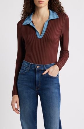 Rag & Bone Natalia Colorblock Long Sleeve Polo in Chocolate Brown at Nordstrom, Size Xx-Small