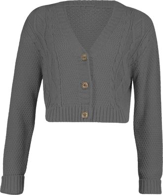 Generic AA Essantials Womens Crop Cable Knitted Cardigan - Ladies Long Sleeve Open Classic 3 Button Cropped Cardigans Top (Charcoal, 12-14)